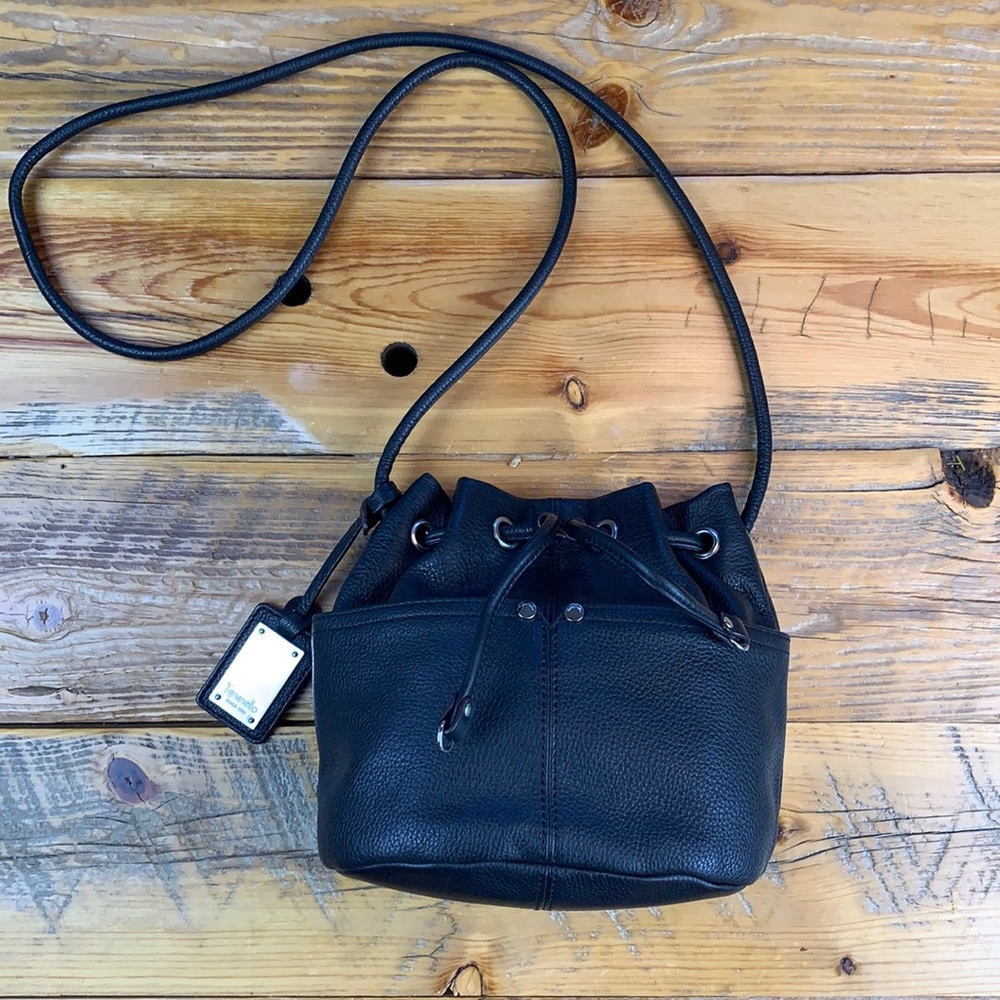 Tignanello Black Leather Bucket Bag Long Shoulder Strap - Small